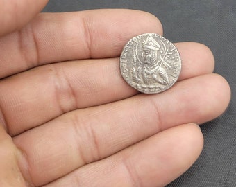 Ancient Silver Kushan Empire Coin, 375 AD, Rare