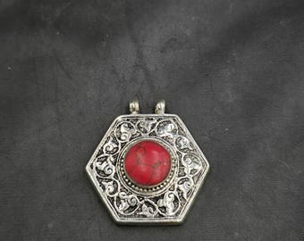 Vintage Handmade Silver Pendant with Pink Coral Stone
