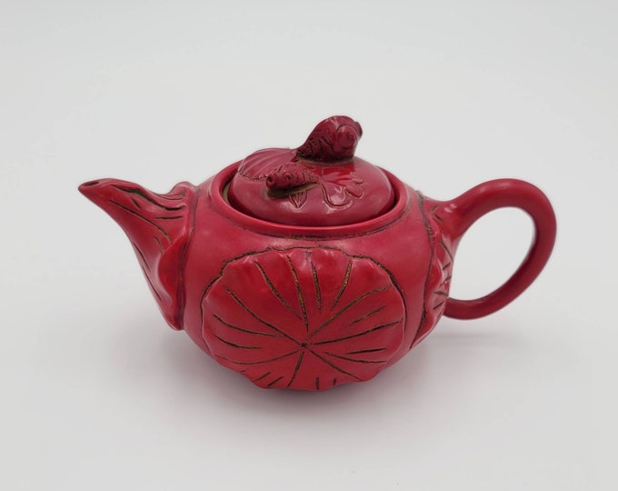RARE Bamboo Coral Vintage Handmade Tibeten Unique Tea Pot With Fish on Top