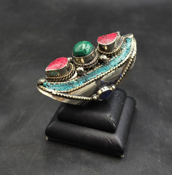 チベッタントルコ石アンティークレザークラフトシルバーワーク