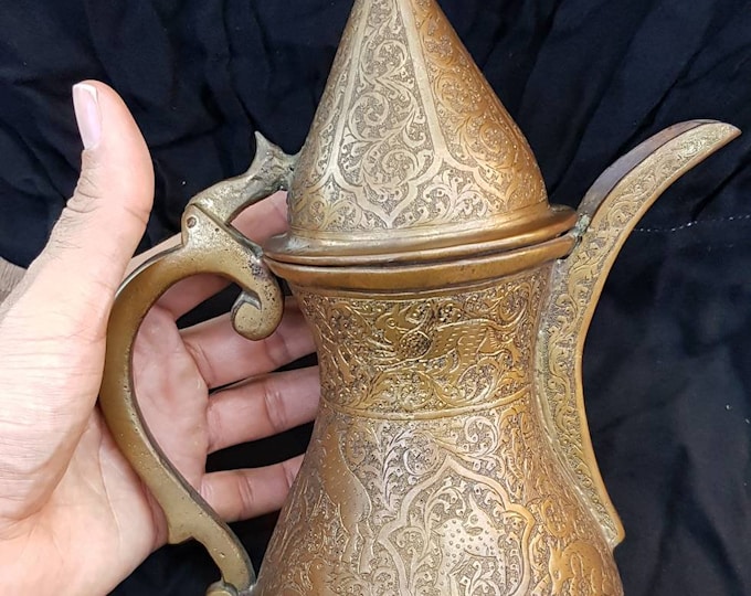 Beautiful Antique Bronze 1400s Otmani Empire Pitcher With Islamic Calligraphy