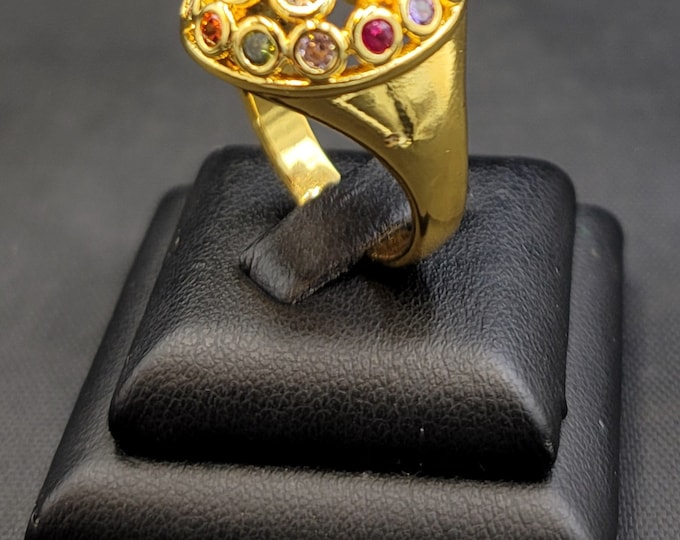 Beautiful 20k Gold Over Silver Ring Beautiful Natural Multi Color Simi Precious Gemstone