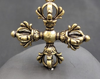 Handmade Tibetan Brass Dorje Pendant: Lucky Carved Amulet