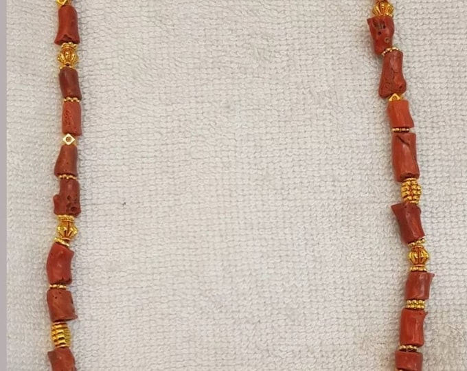 Wonderful Natural Italian Antique Coral Beads Necklace With Gold Plated Beads