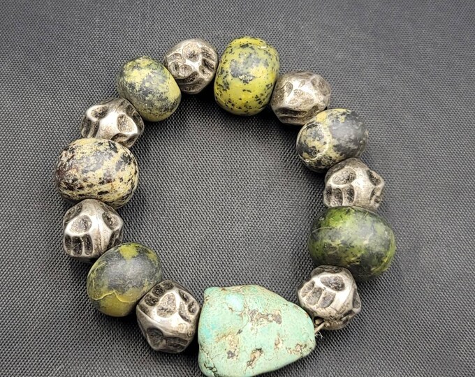 Super Gorgeous Vintage Tibeten Turquoise Stone Beads Bracelet With Vintage Silver Beads