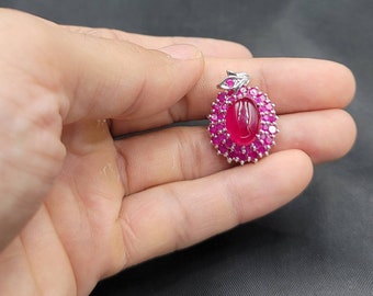 Handmade Sterling Silver Vintage Red Ruby Pendant