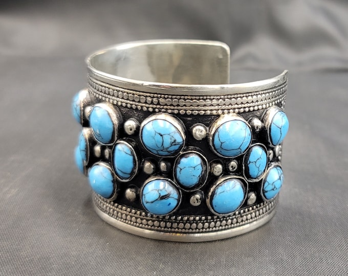 Egyptian Beautiful Vintage Turquoise Stone Beautiful Authentic Silver Bangle Bracelet