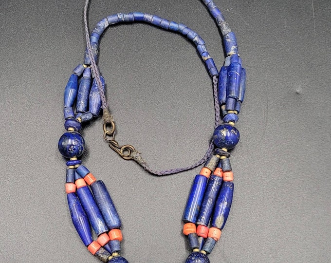Very Old Ancient Lapis lazuli Stone Beautiful Necklace With Coral Afghanistan