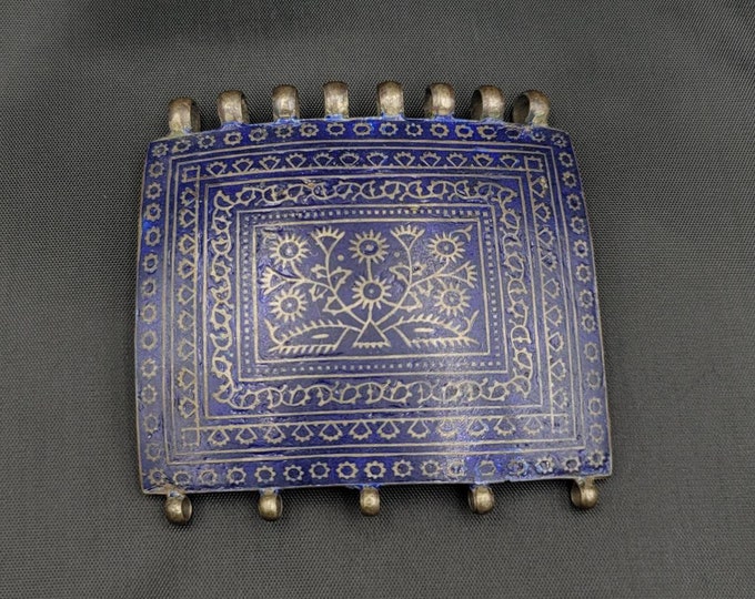 Huge Antique Old Silver Tibeten Unique Old Tribal Morako Unique Pendant With Fine Enamel Art