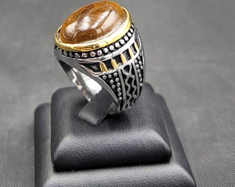 Vintage Design Near Eastern Silver Ring With Natural Tiger Eyes Gemstone