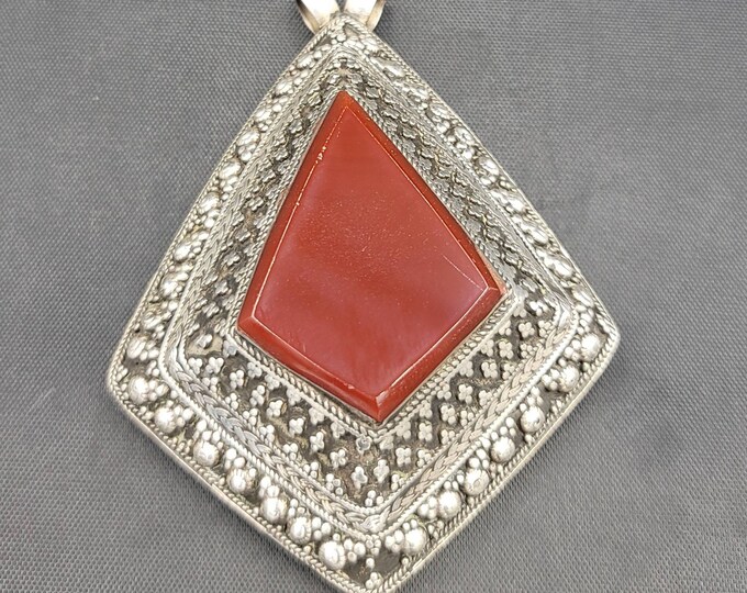 Late Medaval Silver Huge Pendant With Natural Agate Stone Antique