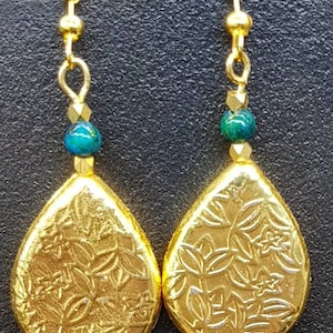 Gold Plated Malachite Earrings: Handmade Afghan Jewelry