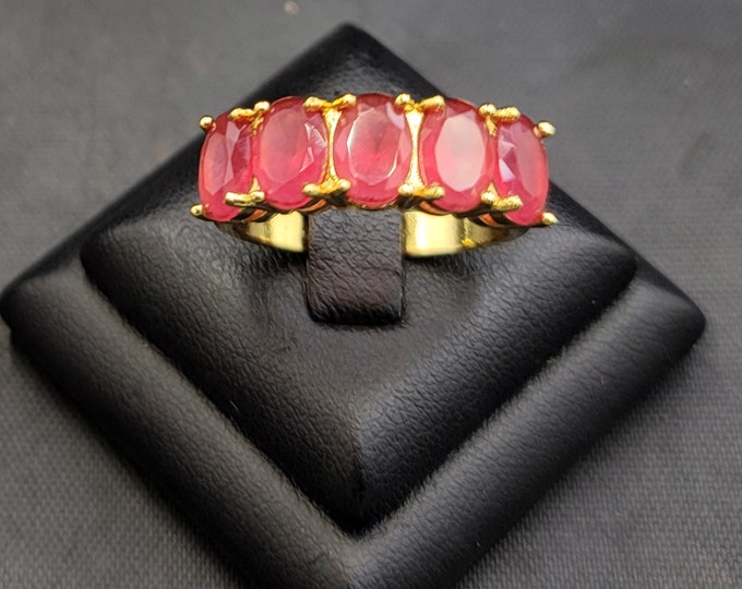 Beautiful 20k Gold Over Silver Ring Beautiful Natural Red Ruby Gemstone
