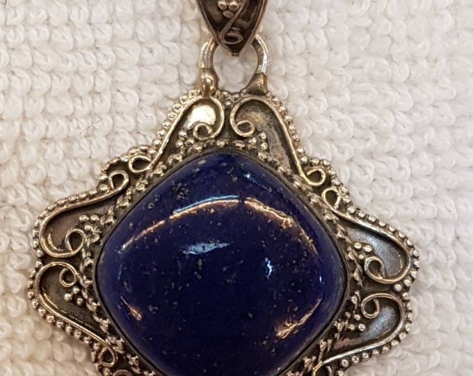 Ethnic Old Lapis lazuli Stone Natural Stone Beautiful Sterling silver Pendant