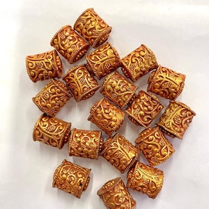 Antique Gold Plated Tibetan Beads: Handmade Carved Jewelry (16mm)