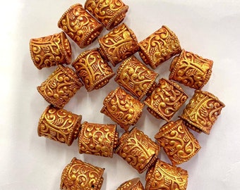 Wonderful Antique Gold Gulding Handmade Carved 16mm Tibetan Beads