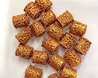 Antique Gold Plated Tibetan Beads: Handmade Carved Jewelry (16mm)