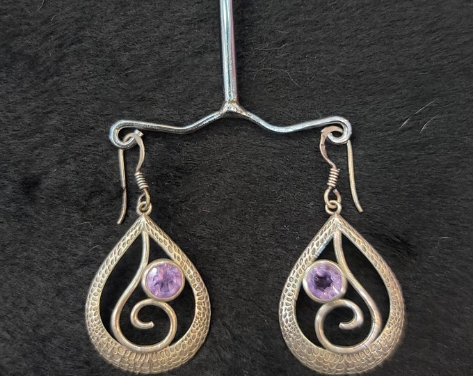 Near Eastern Old Silver Beautiful Earrings With Natural Amethyst Gemstone