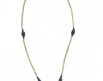 Handmade Afghanistan Jade Necklace with Lapis Lazuli - 40cm
