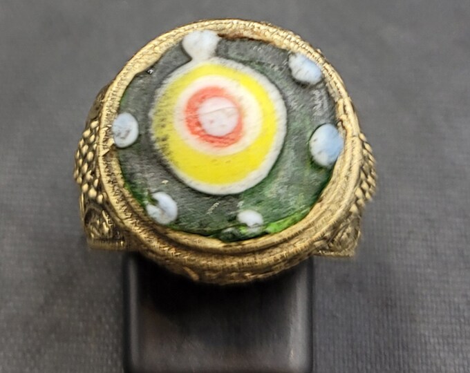 Rare Unique Mosaic Glass Gabree Shiva Eyes Powerful Protection Bronze Ring