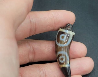 200 BC Ancients Indo Tibeten Himalayan Old Agate Dzi Bead Pendant With Motifs Eyes