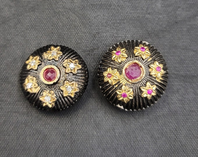 Silver Gold Gulding Beads Oxidising Silver With Natural Ruby Gemstone