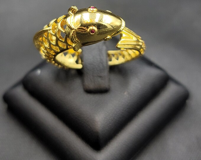 Beautiful Vintage Near Eastern Beautiful Silver Gold Plated Handmade Fish Ring Adjustable Free Size Ring