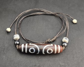 Amizing Himaliyan Dzi Tibetan 3 Eyes Dzi Ancient Beads Authentic Necklace