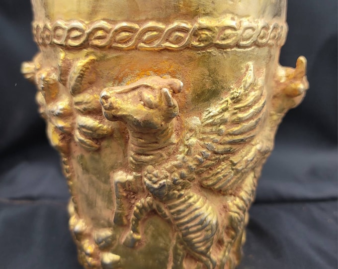 Museum Quality Ancient Cicra 3rd-4th Century Roman Empire Gold on Silver Cup With Fly Cow