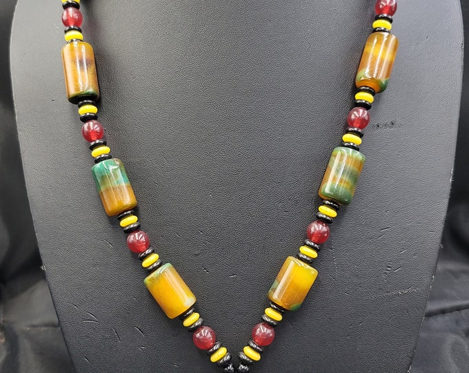 Beautiful Natural Agate Stone Beads Lucky Prayer Amulet Necklace Mala