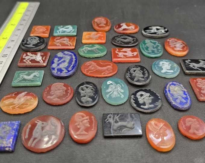 Ancient Old Agate Lapis Lazuli Stone Intaglio Carved 30 Picese