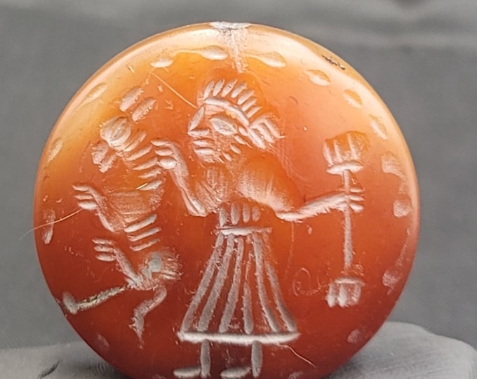 Beautiful Ancient Himalayan Agate Stone Greek King And Deer Intaglio Beads Pendant Seal Stamp