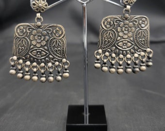 Beautiful Vintage Silver Kochi Earrings Unique Earrings Silver Earrings Antique Earrings