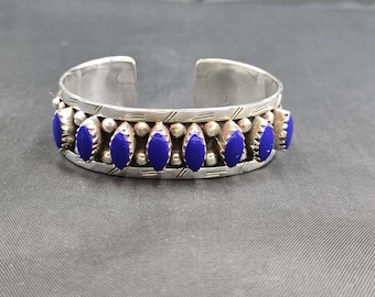 Handmade Vintage Authentic Sterling Silver Bangle With Natural Lapis Lazuli Stone