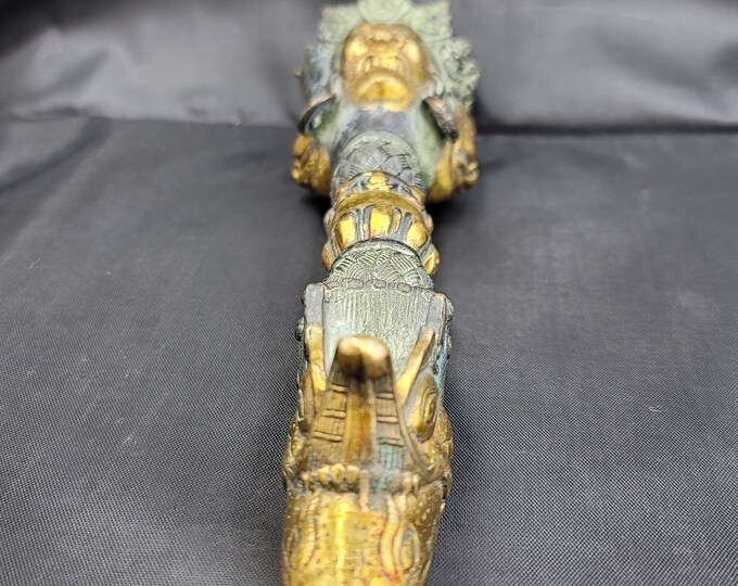 Beautiful Rare Tibetan Ritual Dagger (Phurba) Bronze Handcrafted  Mahakala 3 Face Art With Gold Glit Deco