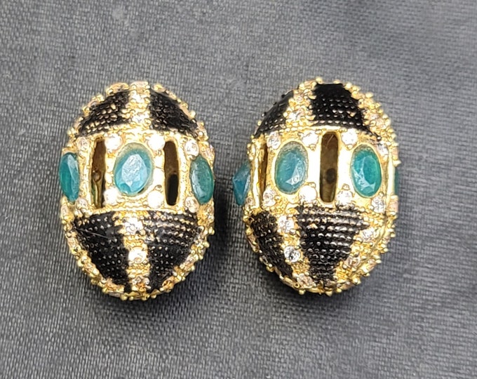 Beautiful 1 Pair Vintage Silver Victorian Beads With Natural Green Emerald Gemstone