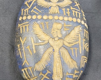 Antique Lapis Lazuli Intaglio: Roman Empire Winged King Stone (4th-12th Century)