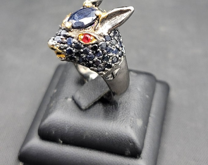 Natural Sri Lankan Bule Sapphire Gemstone Unique Ring Sterling Silver Victorian Ring