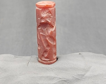 Ancient Old Agate Stone Beads Seal Roll Stamp With Roman Worries Intaglio