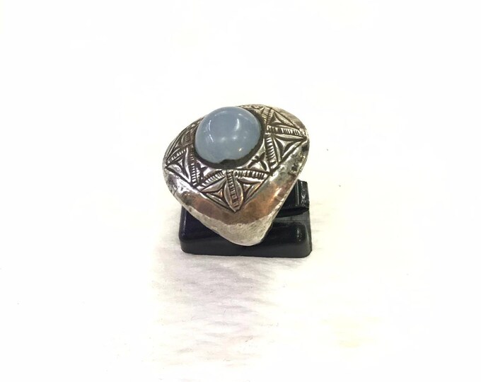 ANTIQUE Silver Wonderful Ring With Unique Ancient White Agate Stone