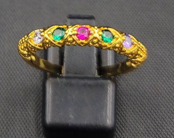 20k Gold Over Silver Beautiful Victorian Ring With Multi Colors Gemstone
