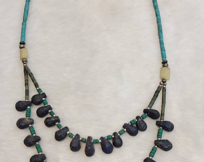 Natural Beautiful Handmade Authentic Lapis Lazuli Stone Beads with Natural Turquoise Stone Necklace