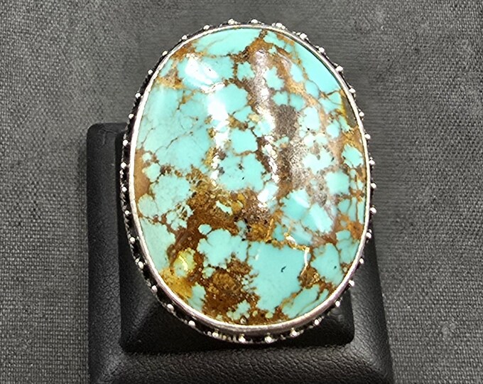 Wonderful Antique Soild Silver Handmade Authentic Ring With Natural Turquoise Stone