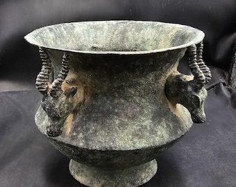 Wonderful Ancient Museum Quality Greek Empire Authentic Bronze Unique Bowl With Deer Heads