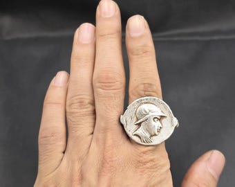 Beautiful Ancient Old Greek King Alexander Coin Silver Soild Ring