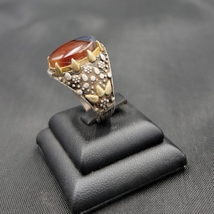 Antique Agate Stone Silver Ring with Gold Gilding (Size 9 1/2 US)