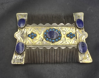 Antique Turkmani Silver Comb: Lapis Lazuli & Turquoise, Afghanistan