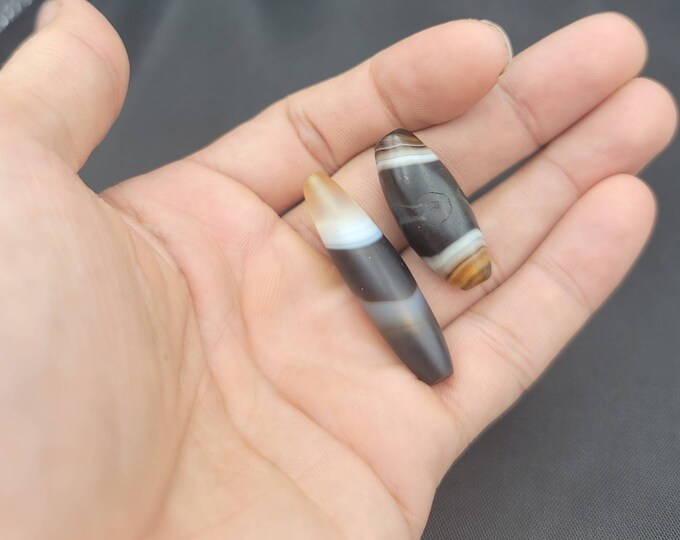 2 Oval Shape Ancient Natural Agate Bead 200 BC - 200 AD