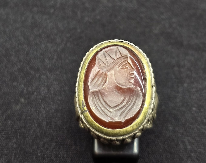 Roman Worrier Intaglio Rare Unique Silver Ring With Natural Agate Stone