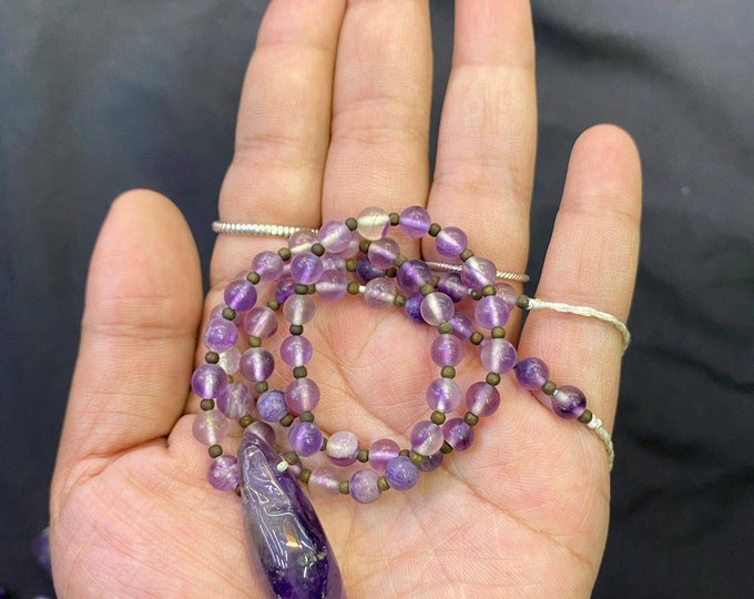 Ancient Old Natural Afghanistan Amethyst Stone 6mm Beads Necklace Strand